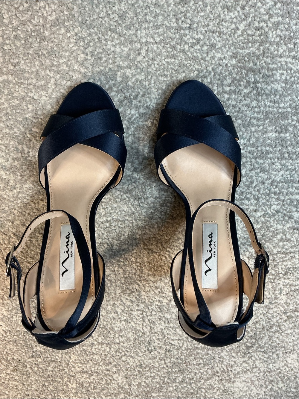 Nina Venus-LS Navy Luster Satin Sandals (NIB) - Picture 6 of 12